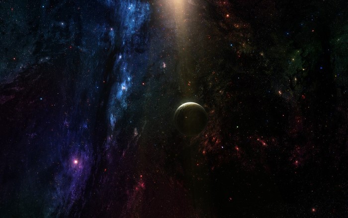 Planet in a colorful galaxy with nebula and stars