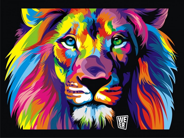 Colorful illustration of a lion's face