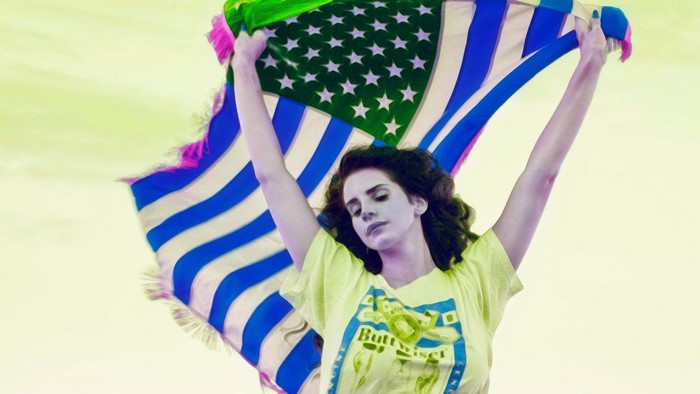 Lana Del Rey holding an American flag