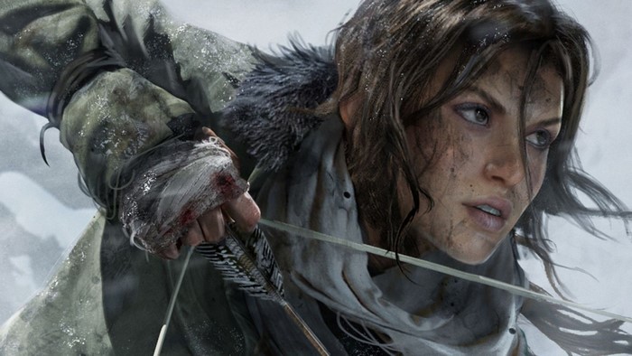 Lara Croft from Tomb Raider with a bow and arrow