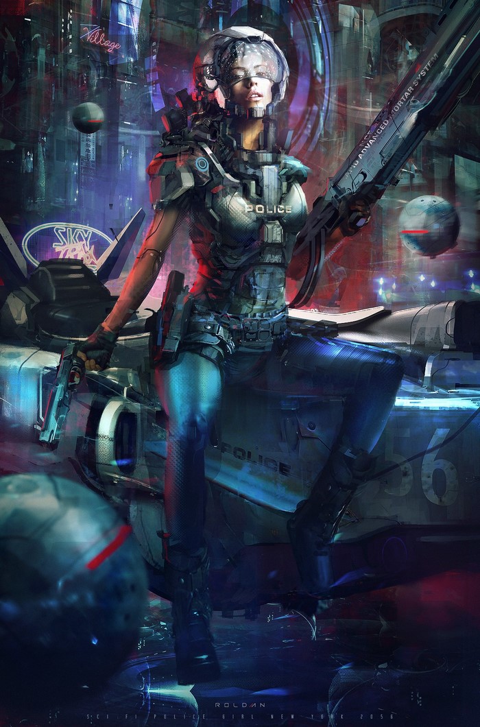 Sci-Fi Police Girl in Futuristic New York 2056