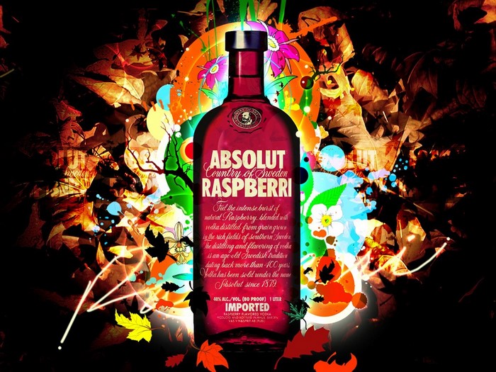Absolut Raspberry Vodka Bottle with Autumnal Design