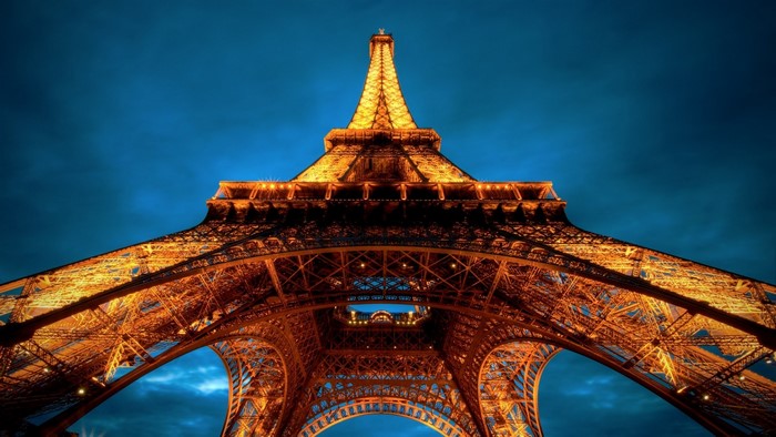 Eiffel Tower at night, worm's eye view
