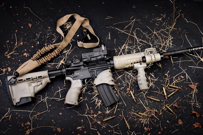 AR-15 Rifle with Tan Furniture and Ammunition