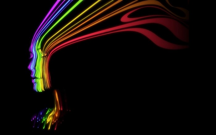 Abstract rainbow lines forming a profile and hand