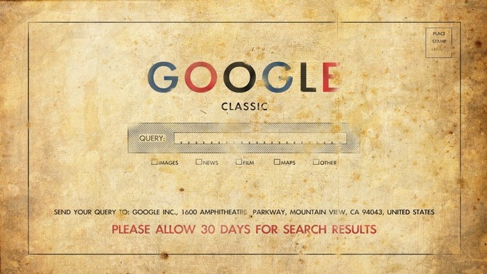 Google Classic search engine interface on vintage paper