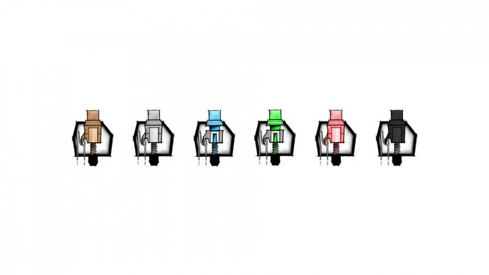 Mechanical keyboard switches in various colors
