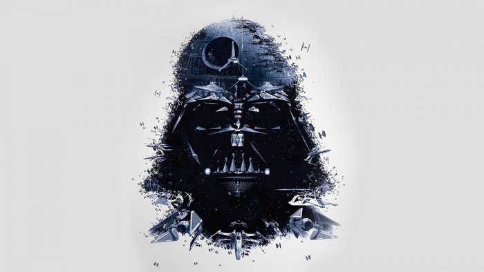 Darth Vader from Star Wars made of spaceships