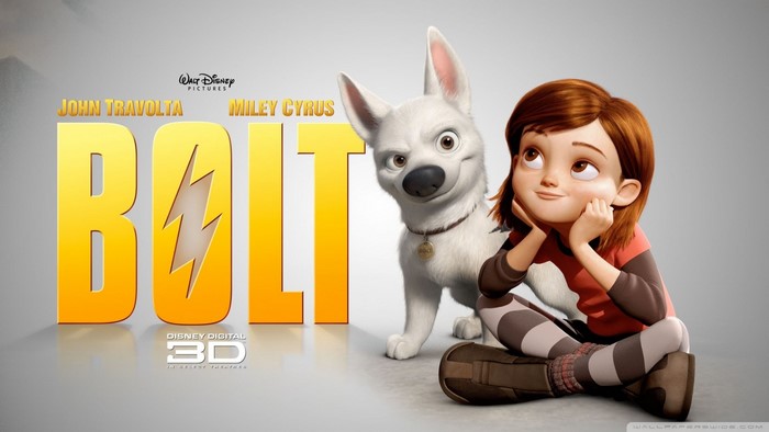 Bolt movie poster with John Travolta and Miley Cyrus