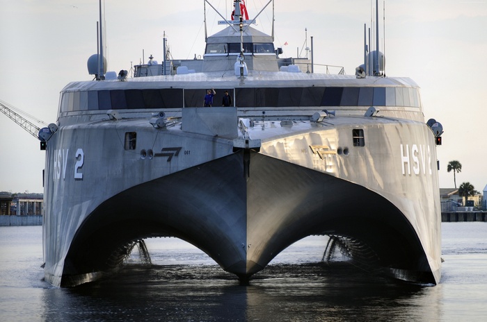 HSV-2 Swift catamaran ship in water