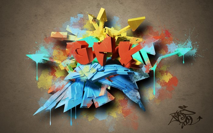 Graffiti art with colorful paint splatters
