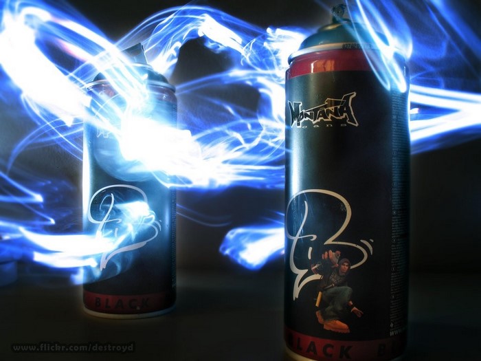 Montana Cans spray paint cans with light painting