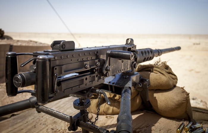 M2 Browning .50 caliber machine gun on tripod