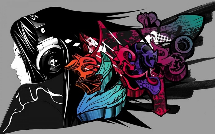Graffiti art with a girl wearing headphones