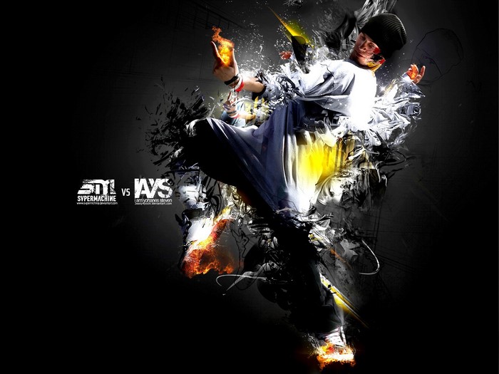 Man dancing with abstract digital art