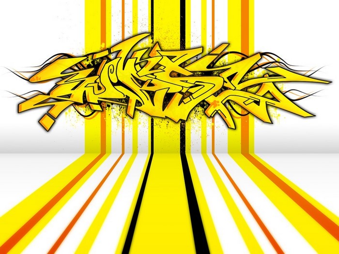 Yellow graffiti art with striped background