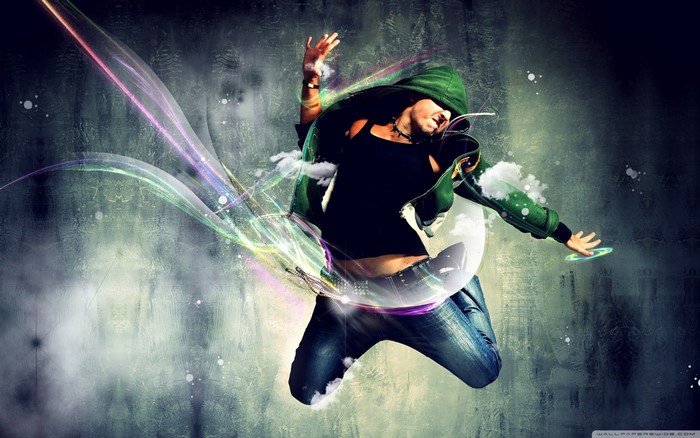 Breakdancer in motion with light effects