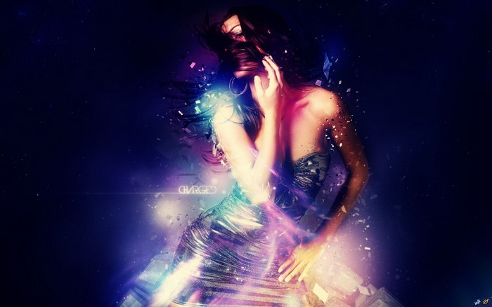 Woman dancing with digital art effects