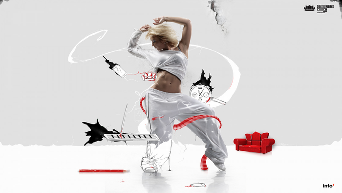 Woman dancing with digital art elements