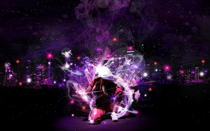 Dancer in a neon city with special effects
