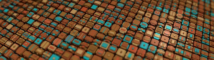 Abstract 3D pattern of cubes with brown and teal colors