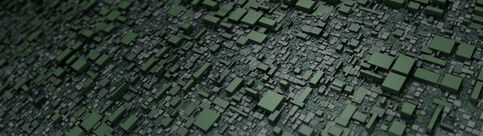 Abstract 3D digital art pattern of green cubes