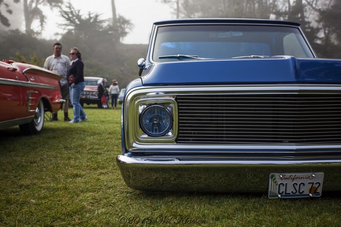 Blue Chevrolet pickup truck at a car show