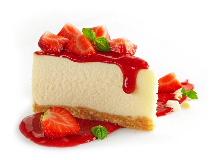 Slice of strawberry cheesecake with strawberry topping