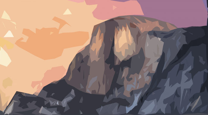 Illustration of a rocky mountain landscape at sunset