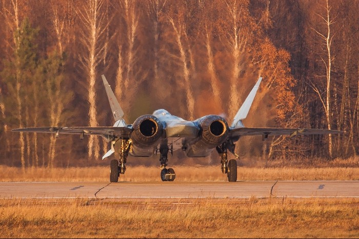 Sukhoi T-50 PAK FA fighter jet on runway