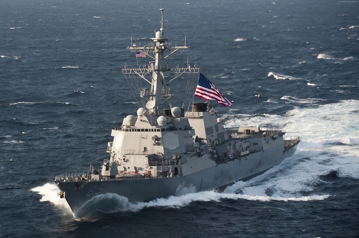 USS McCampbell (DDG-85) Arleigh Burke-class destroyer sailing