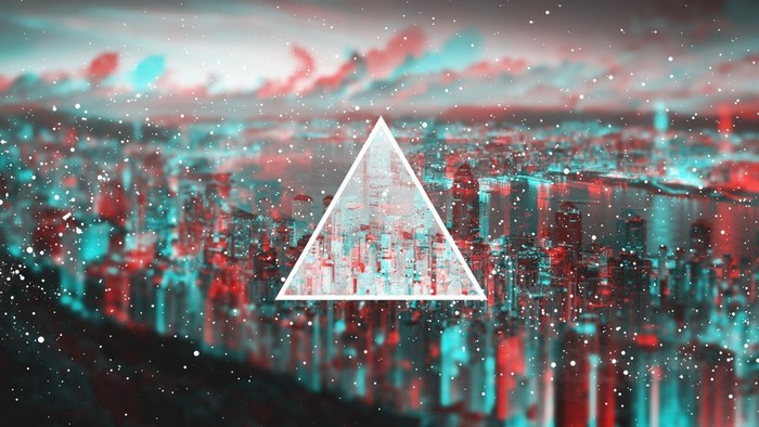 Cityscape with geometric triangle and snow