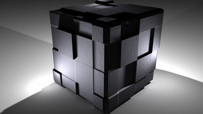 Abstract 3D cube with textured surfaces and lighting