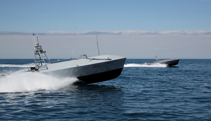 Unmanned Surface Vessels CUSV 801 and another in the ocean