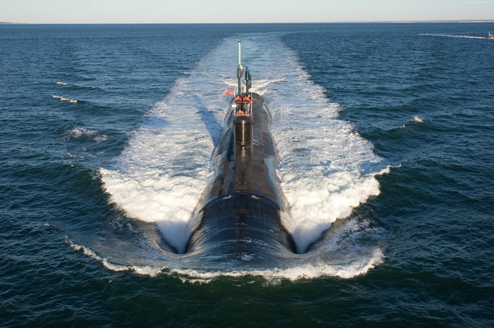 USS North Dakota submarine sailing on the ocean