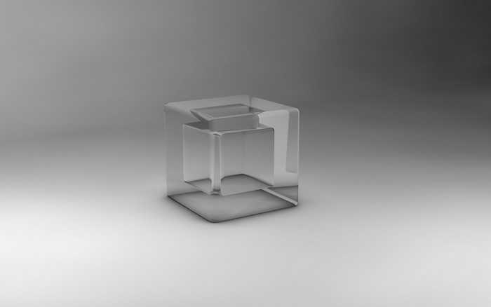 Abstract glass cube on a simple background