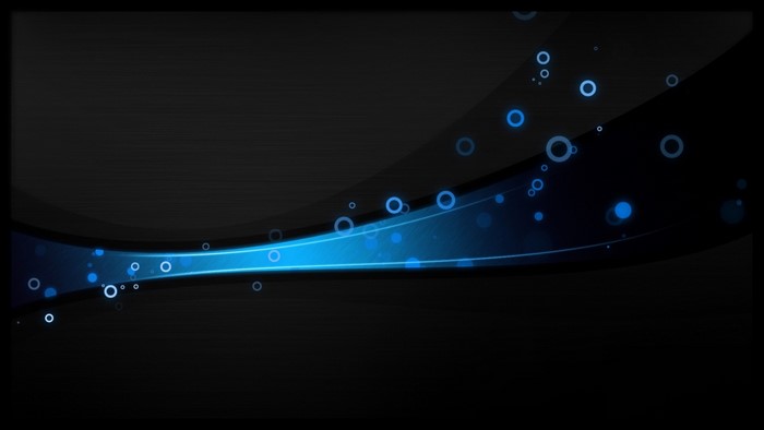 Abstract blue waves and circles on black background