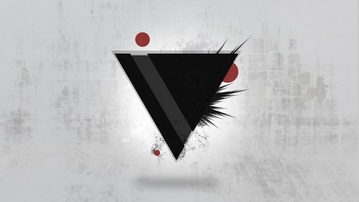 Abstract black triangle with red circles on textured background