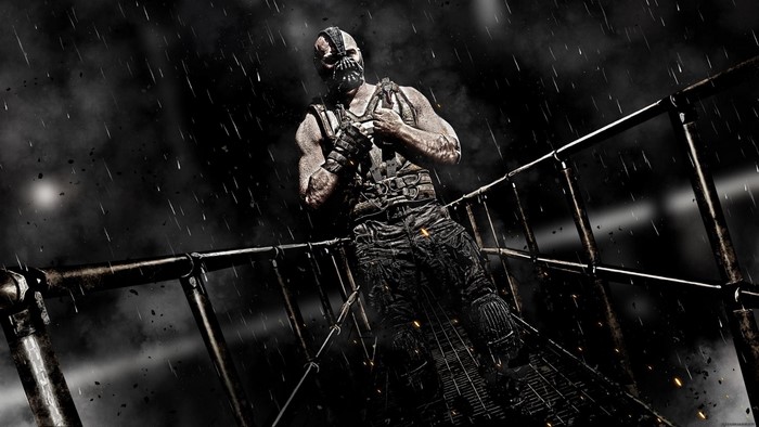 Bane from The Dark Knight Rises in the rain