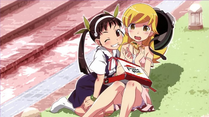 Oshino Shinobu and Hachikuji Mayoi from Monogatari Series with Pizza Hut