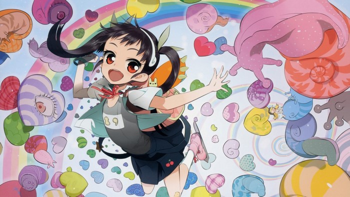 Hachikuji Mayoi from Monogatari Series with snails and hearts