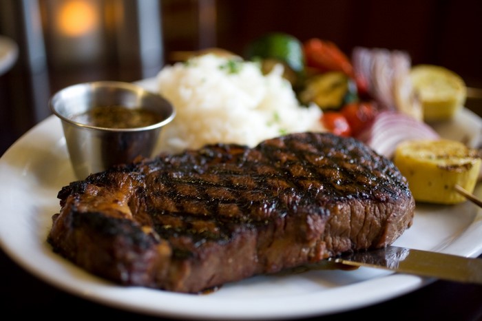 Grilled Sirloin Steak with Rice and Vegetables