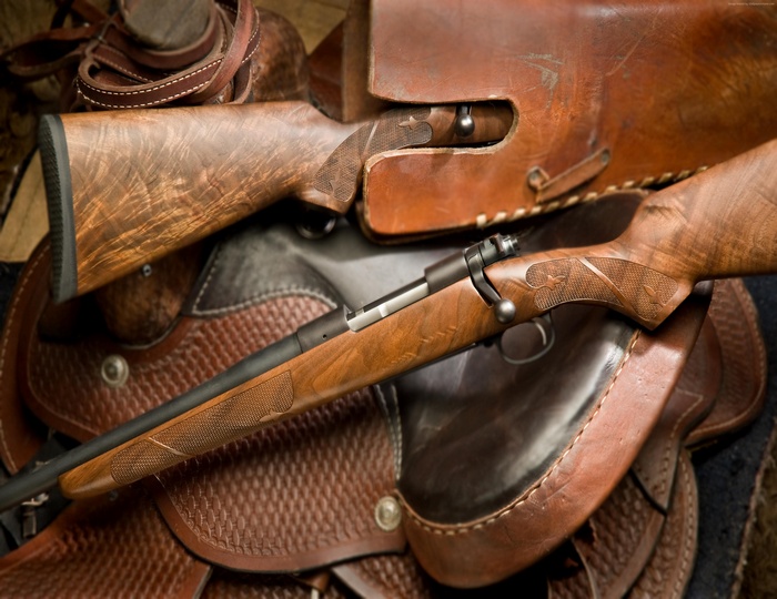 Rifle on a leather saddle
