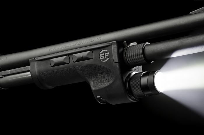 Shotgun with SureFire light attachment
