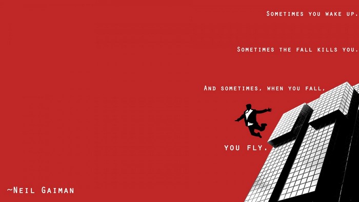 Neil Gaiman quote about falling and flying