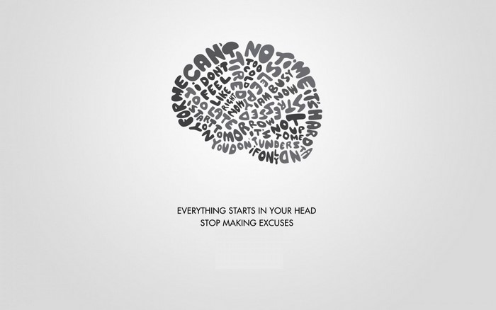 Brain made of words with motivational quote