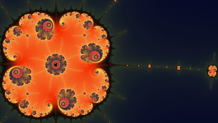 Fractal art with orange and blue spirals
