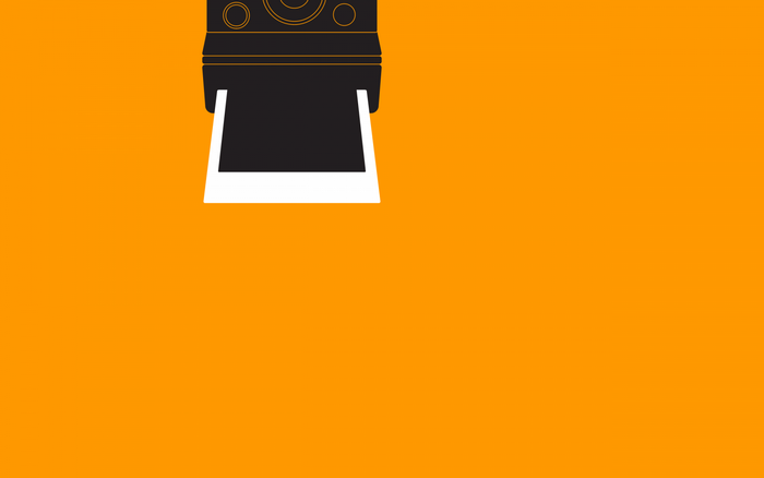 Minimalist illustration of a vintage camera printing a photo