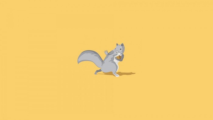 Minimalist illustration of a squirrel holding a nut