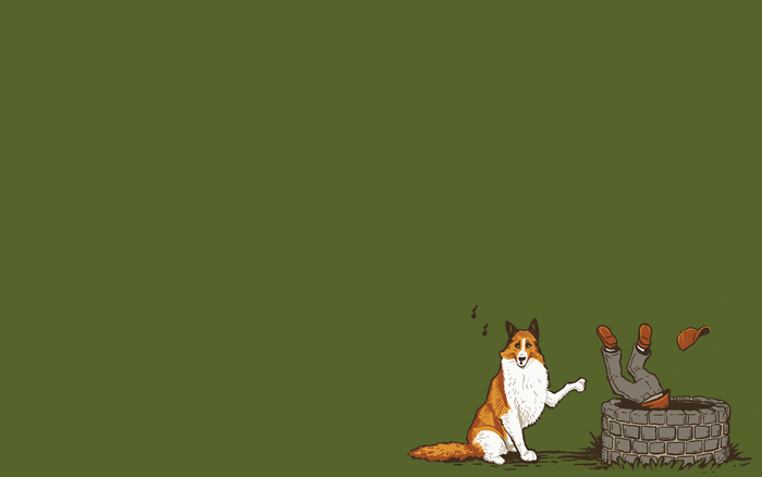 Minimalist humor: dog and man in a well